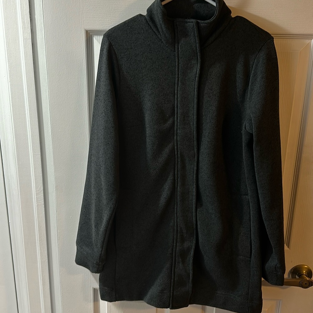 LANDS’ END FLEECE-LINED SWEATER COAT DARK CHARCOAL GRAY M TALL